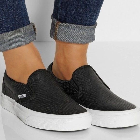 vans black leather slip ons